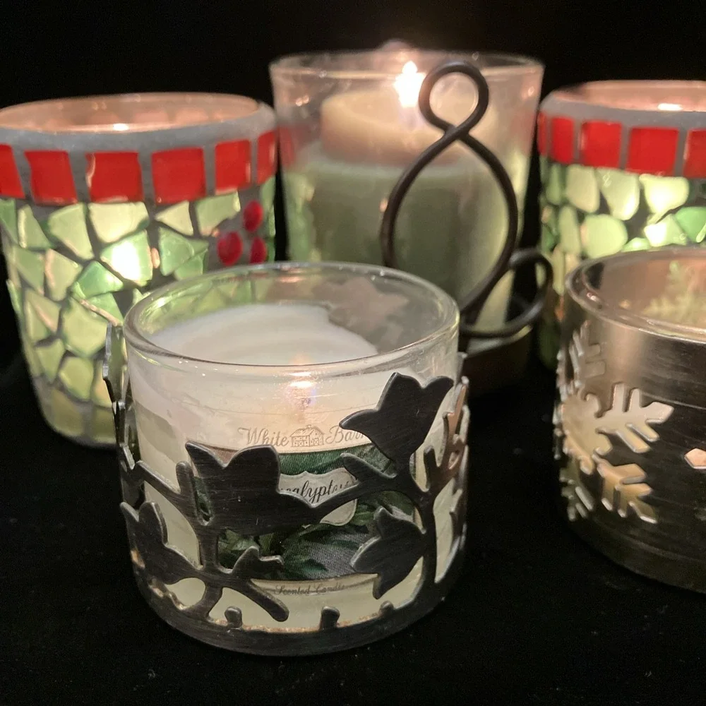 Votive Lot 5 Glass & Metal Tea light Candle Holders Bath & Body Works Christmas